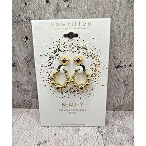 NWT unwritten 14k Gold Flash Plated Earring Set Stud Hoop